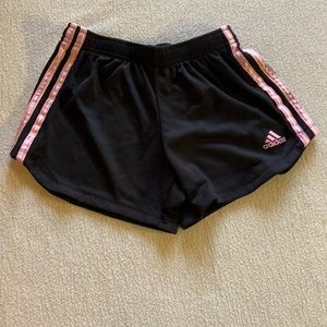 Girls ADIDAS black and pink athletic shorts. Size 10-12/M.